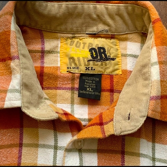 Mens Orange Button Up Plaid Flannel - Picture 4 of 4